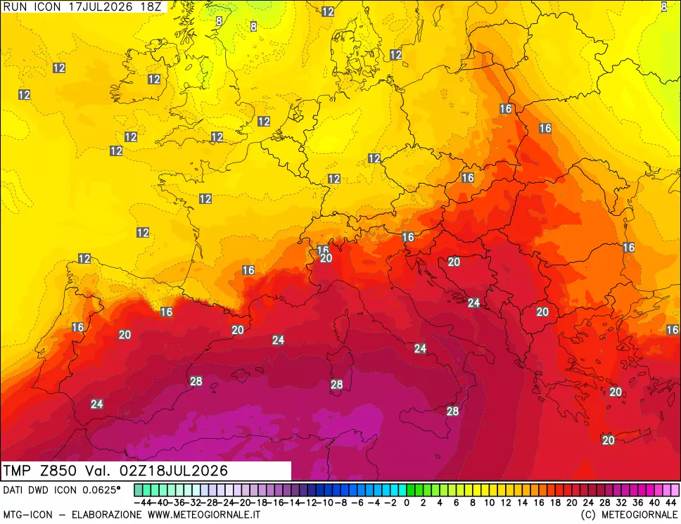 mappa 850 hPa Temp