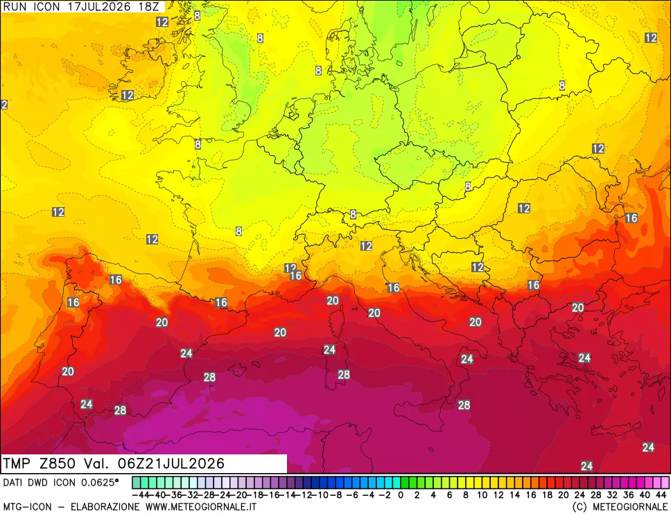 mappa 850 hPa Temp