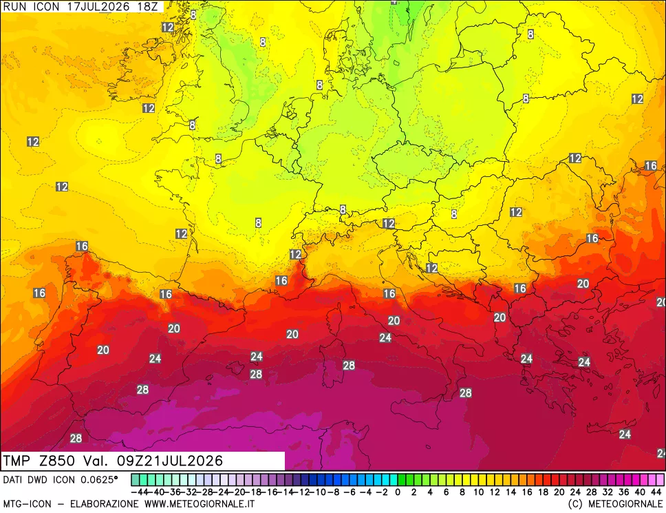 mappa 850 hPa Temp