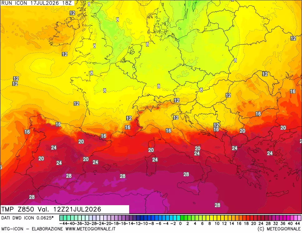 mappa 850 hPa Temp