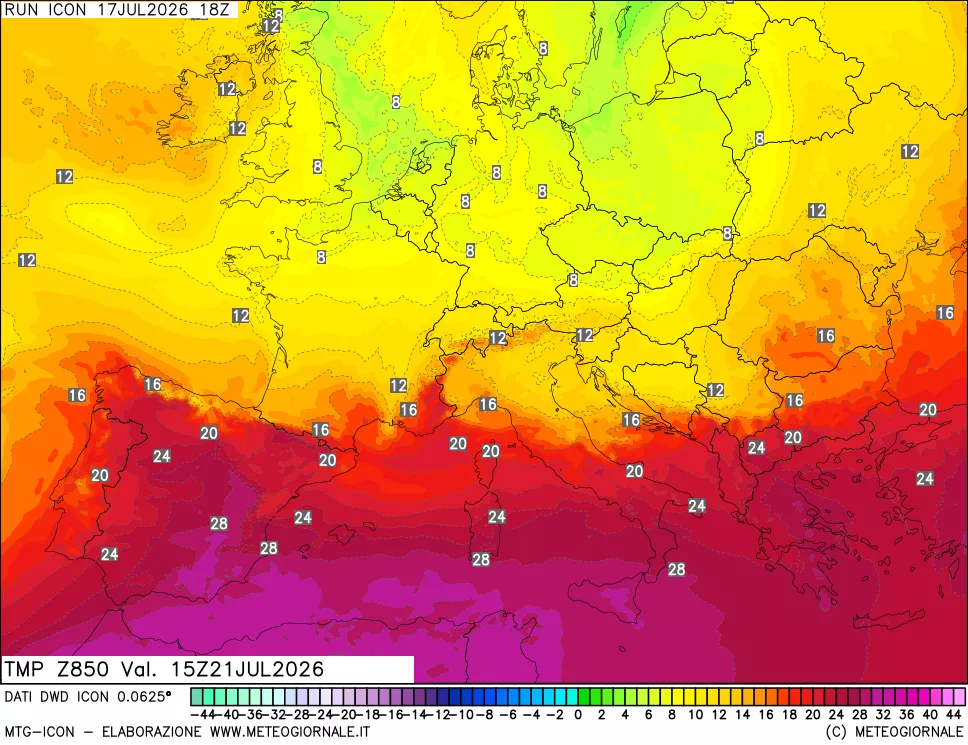 mappa 850 hPa Temp
