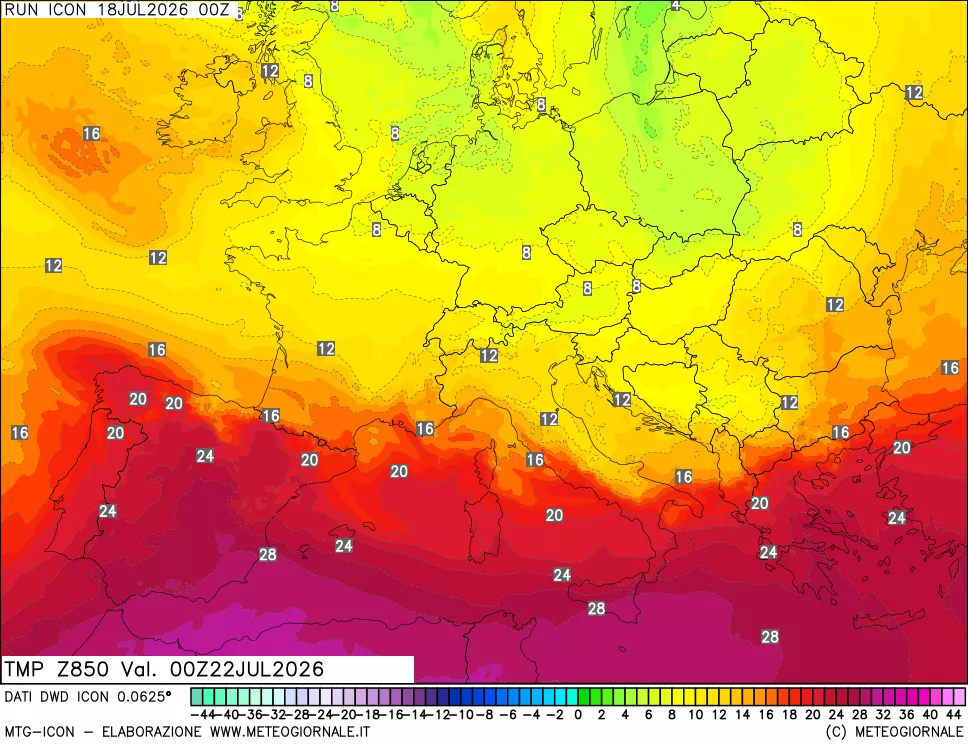 mappa 850 hPa Temp
