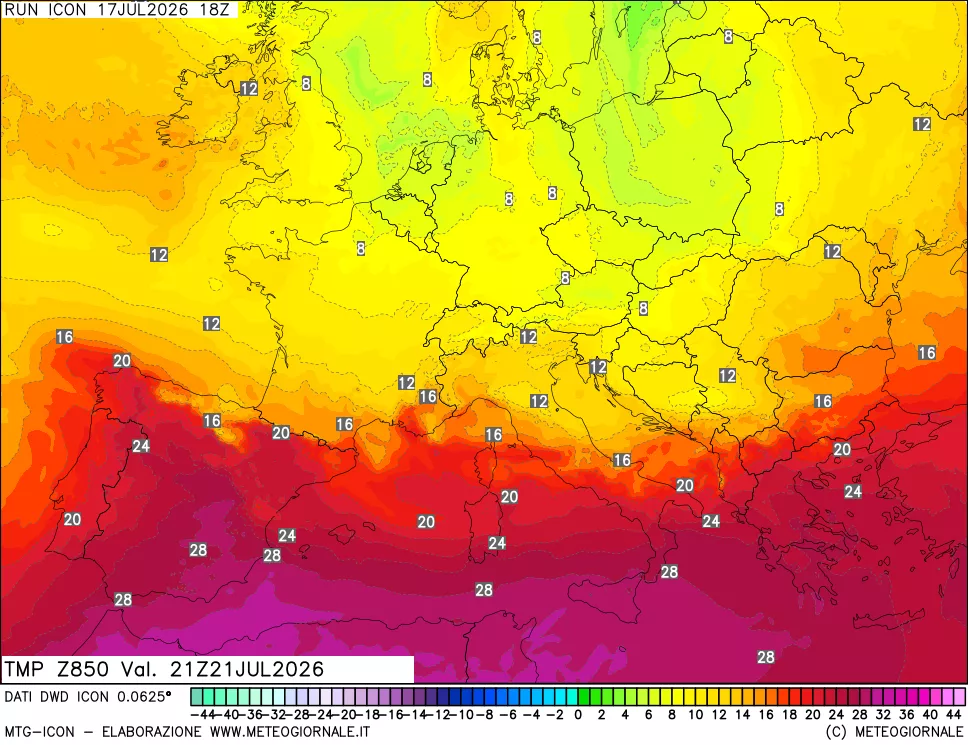 mappa 850 hPa Temp