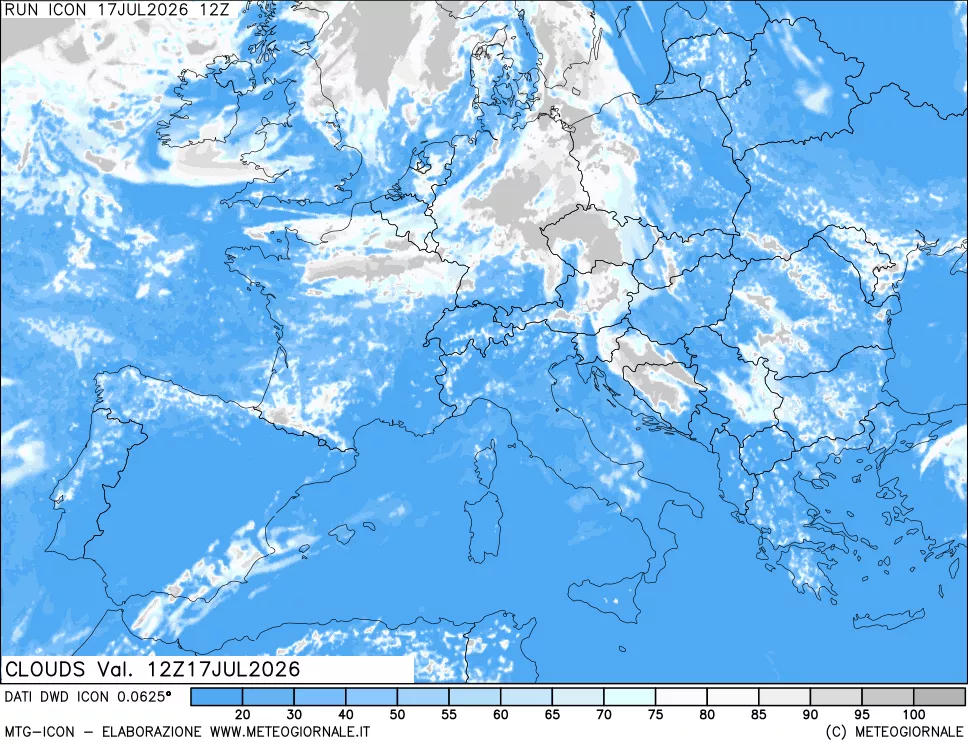 mappa Nuvolosit&agrave; totale