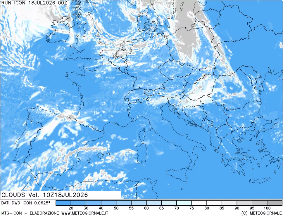 mappa Nuvolosit&agrave; totale