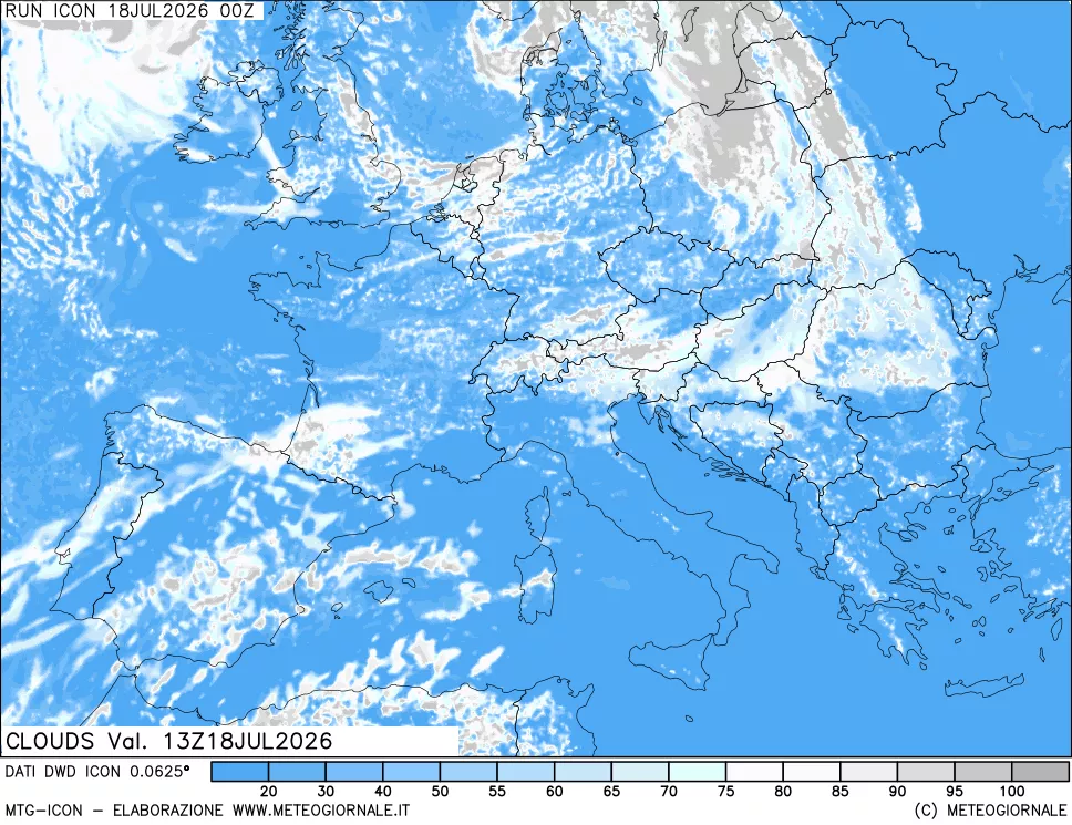 mappa Nuvolosit&agrave; totale