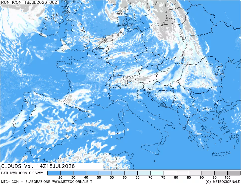 mappa Nuvolosit&agrave; totale