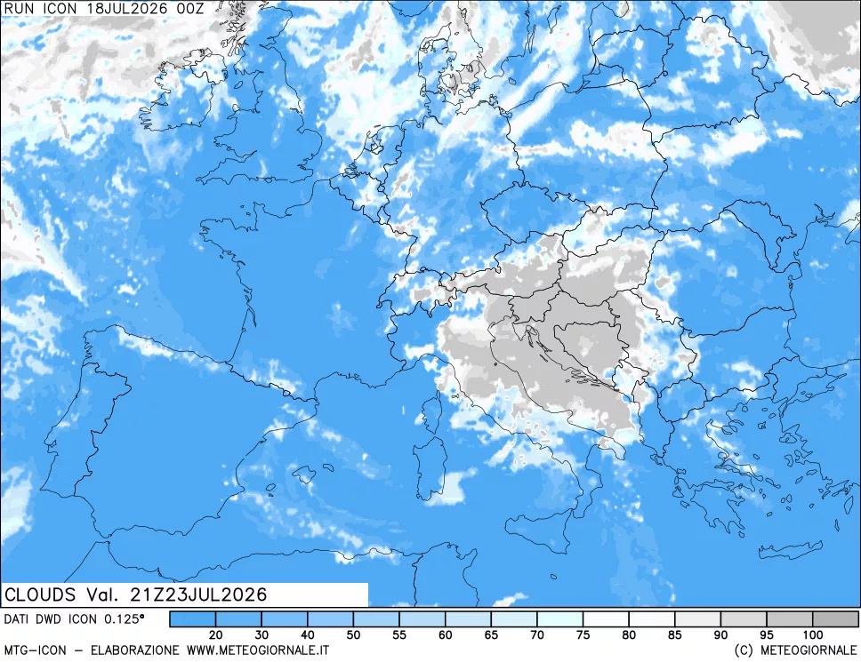 mappa Nuvolosit&agrave; totale