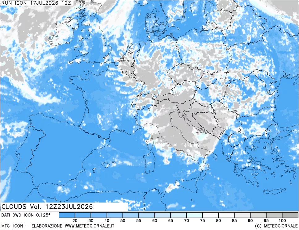 mappa Nuvolosit&agrave; totale
