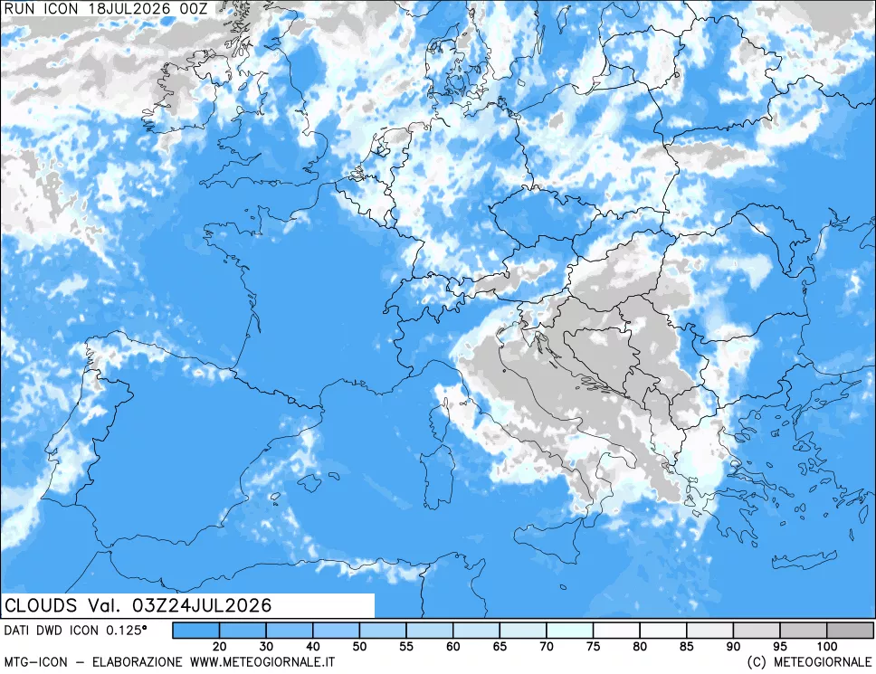 mappa Nuvolosit&agrave; totale