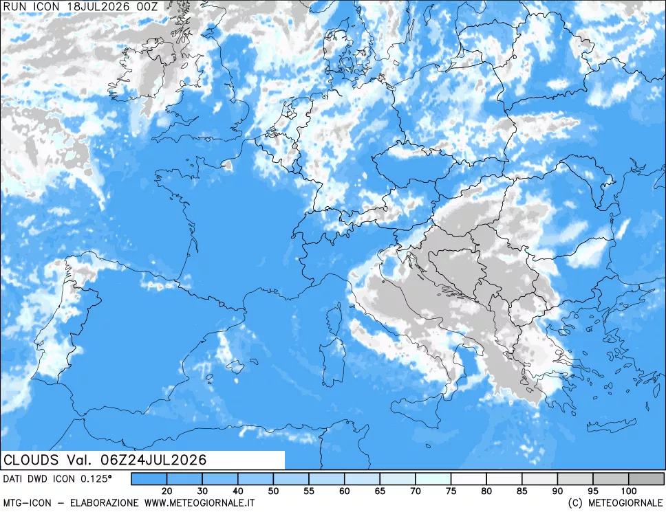mappa Nuvolosit&agrave; totale