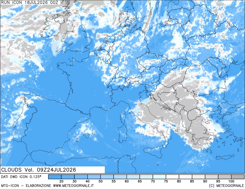 mappa Nuvolosit&agrave; totale