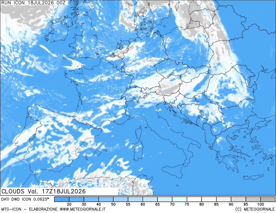 mappa Nuvolosit&agrave; totale
