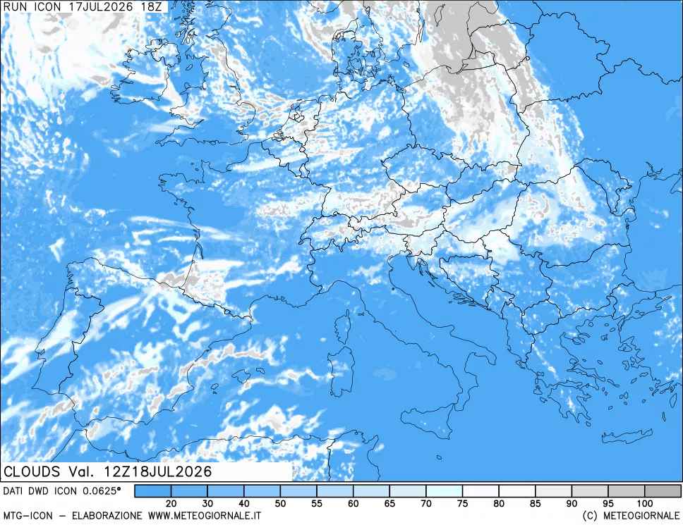 mappa Nuvolosit&agrave; totale