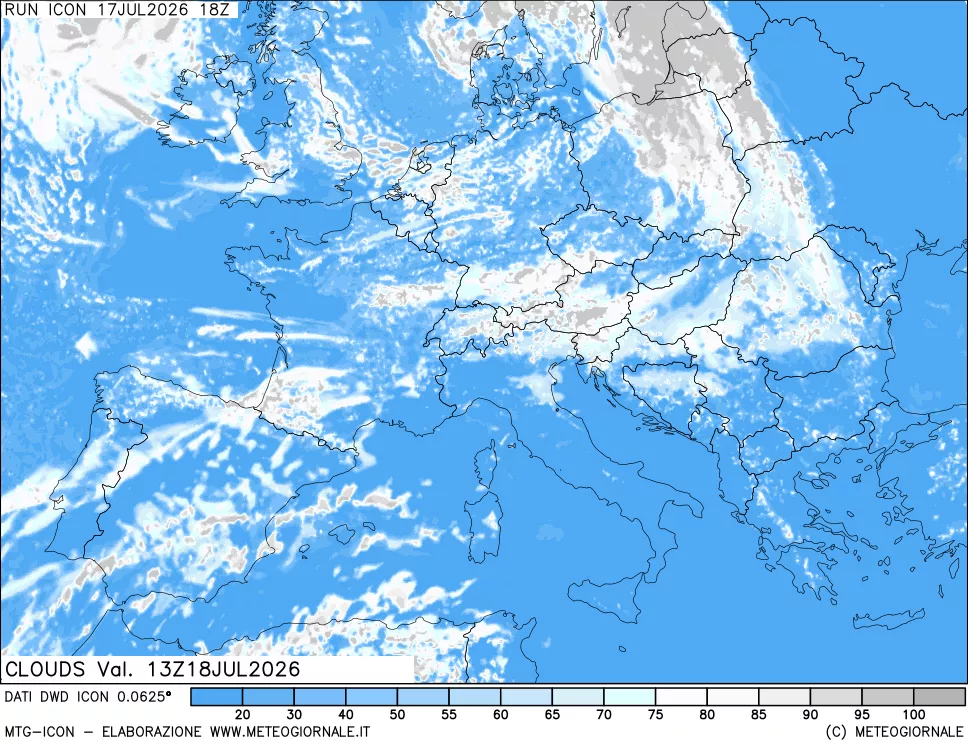 mappa Nuvolosit&agrave; totale