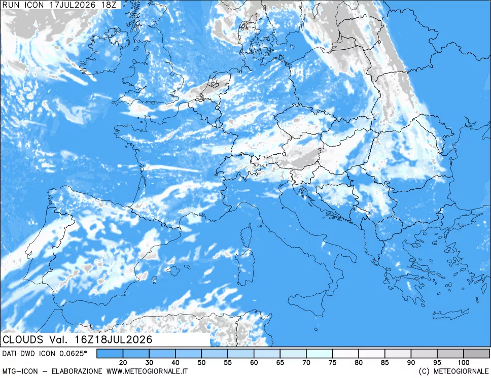 mappa Nuvolosit&agrave; totale