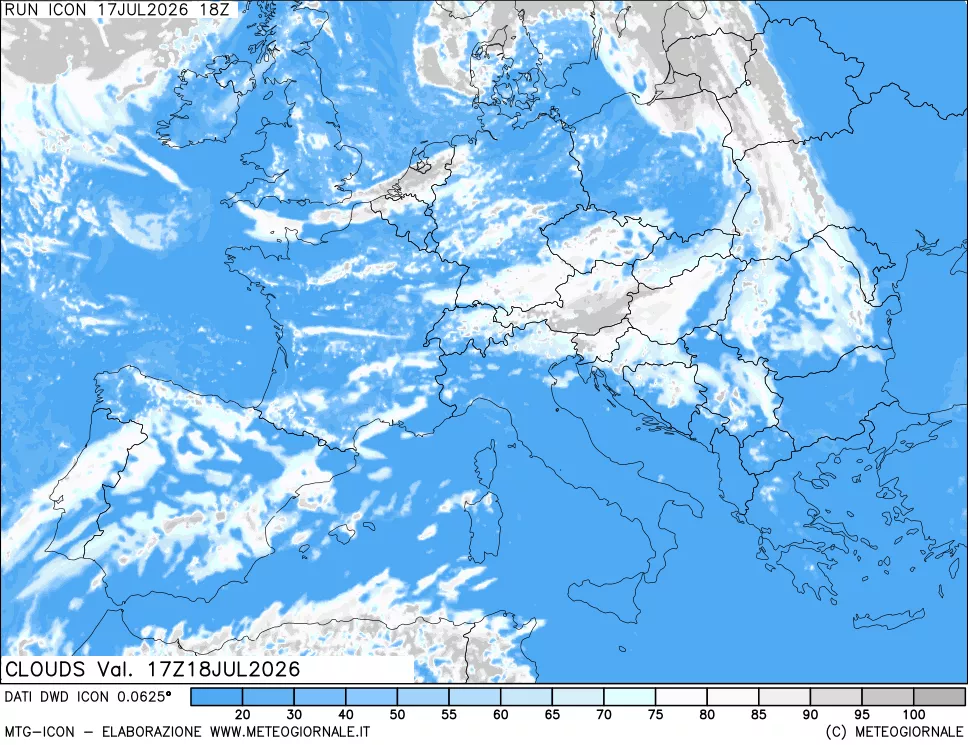 mappa Nuvolosit&agrave; totale