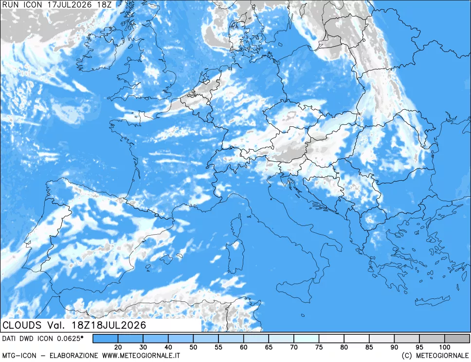 mappa Nuvolosit&agrave; totale