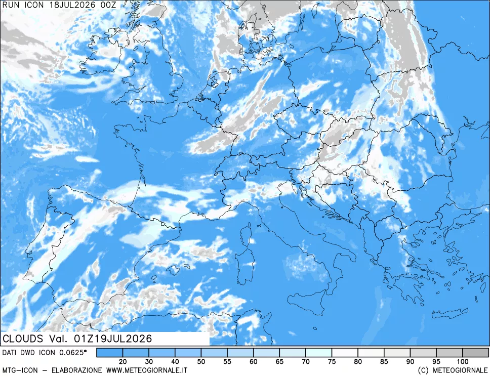 mappa Nuvolosit&agrave; totale