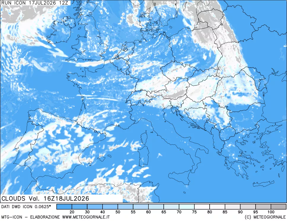 mappa Nuvolosit&agrave; totale