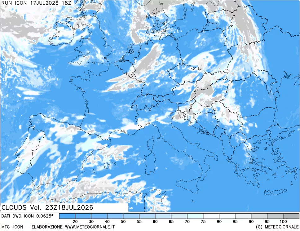 mappa Nuvolosit&agrave; totale