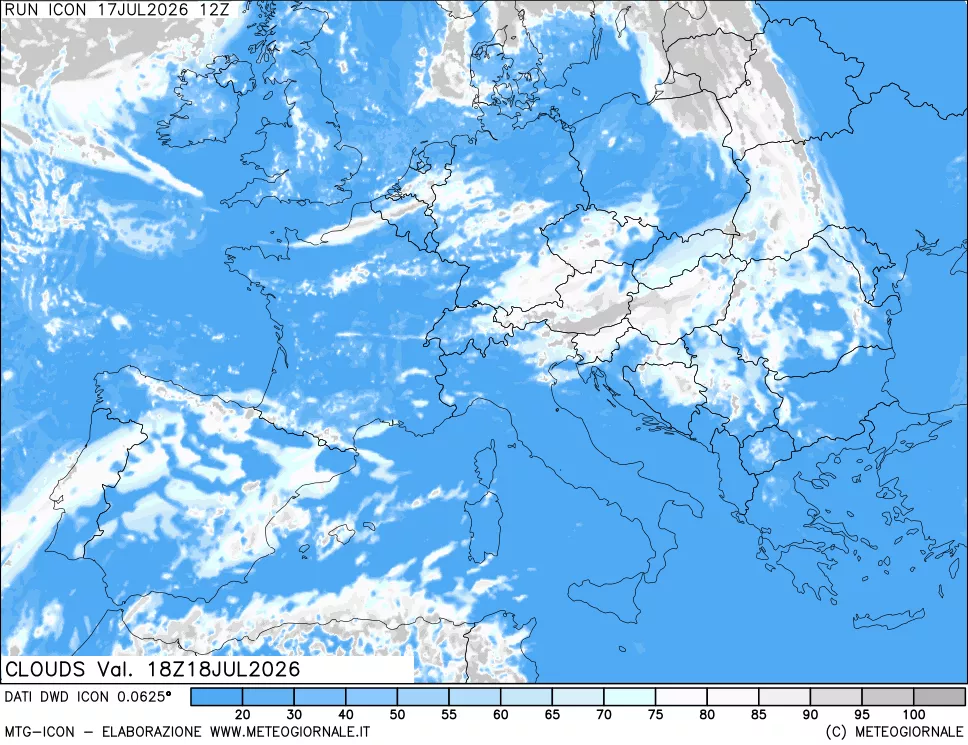 mappa Nuvolosit&agrave; totale