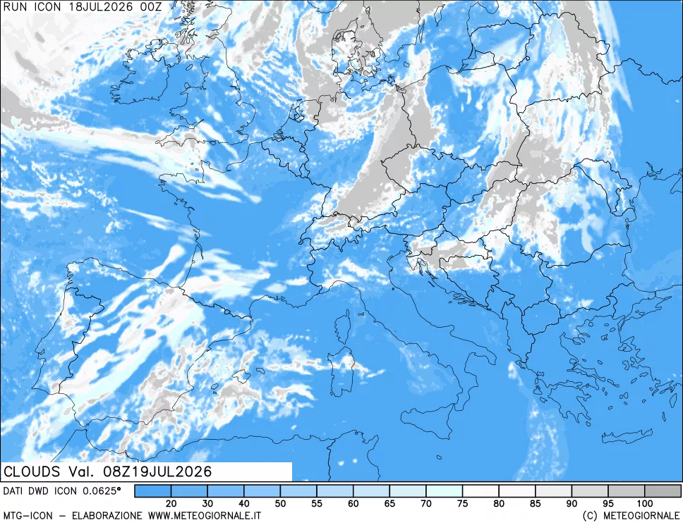 mappa Nuvolosit&agrave; totale