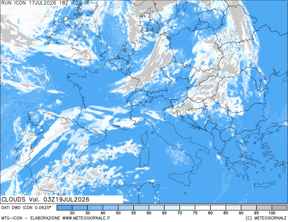 mappa Nuvolosit&agrave; totale