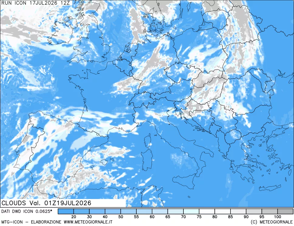 mappa Nuvolosit&agrave; totale