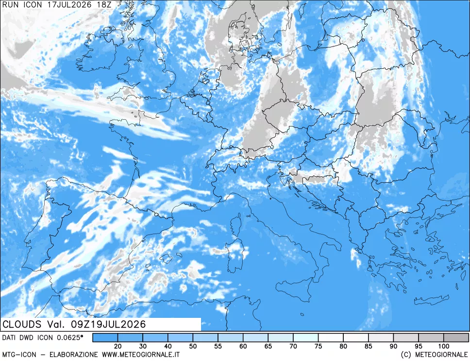 mappa Nuvolosit&agrave; totale