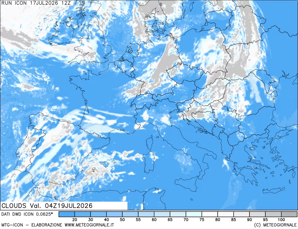 mappa Nuvolosit&agrave; totale