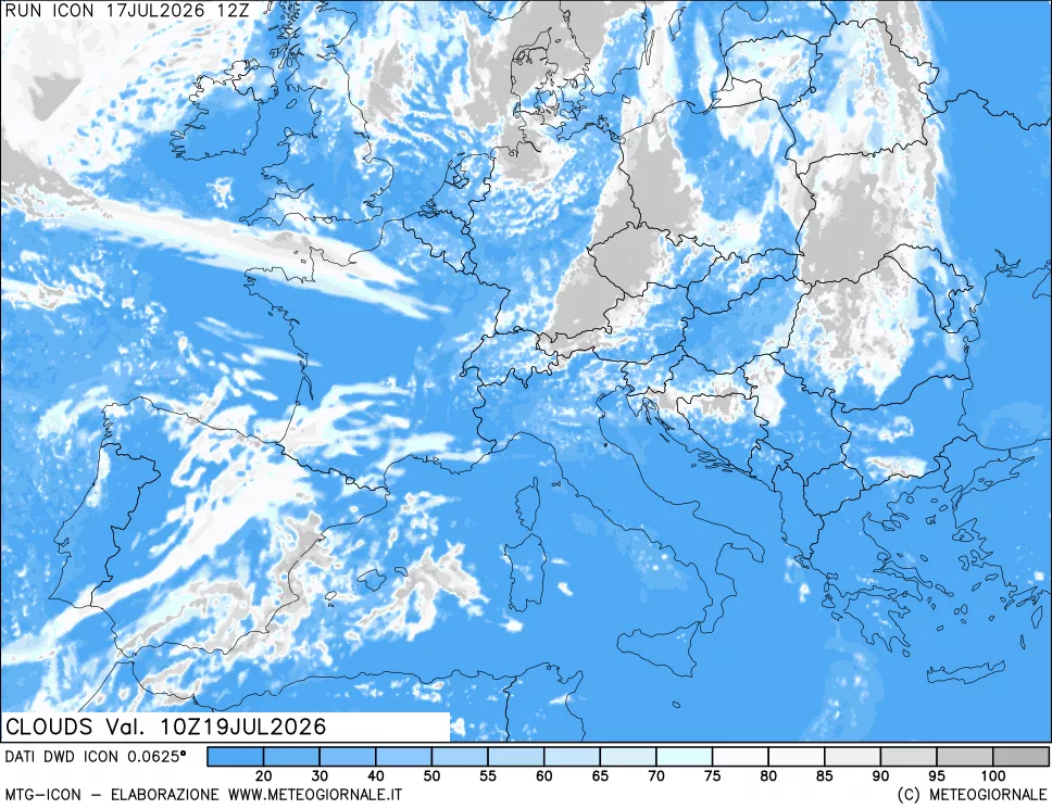 mappa Nuvolosit&agrave; totale