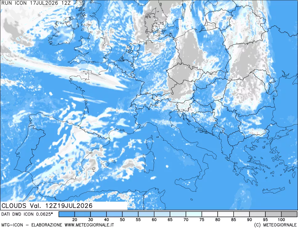 mappa Nuvolosit&agrave; totale