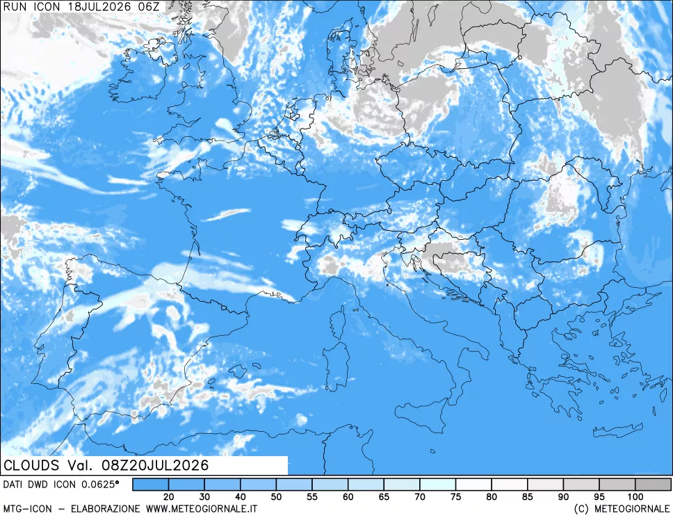 mappa Nuvolosit&agrave; totale