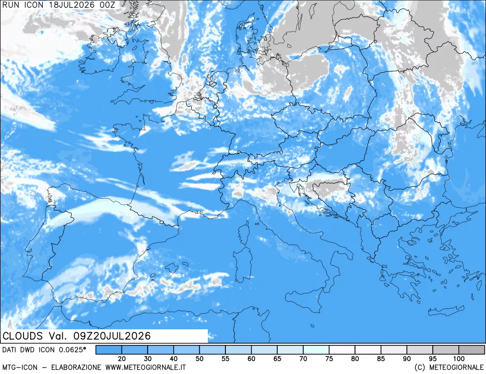 mappa Nuvolosit&agrave; totale