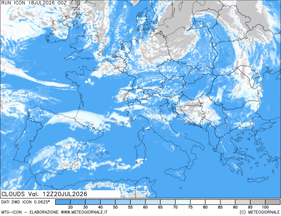 mappa Nuvolosit&agrave; totale