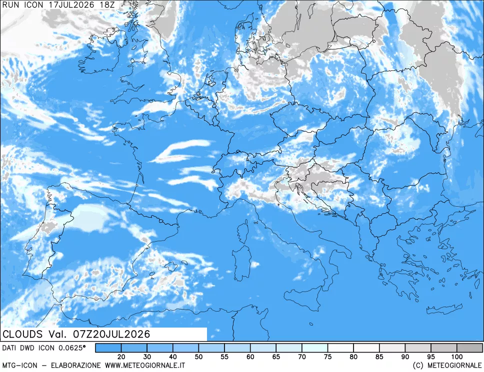 mappa Nuvolosit&agrave; totale