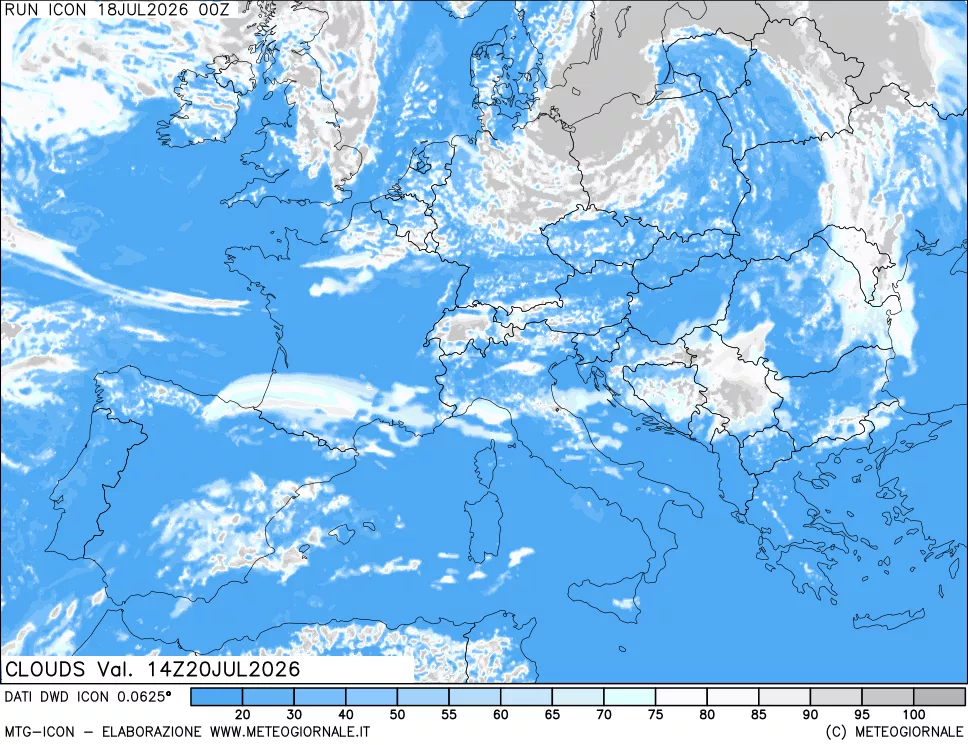 mappa Nuvolosit&agrave; totale