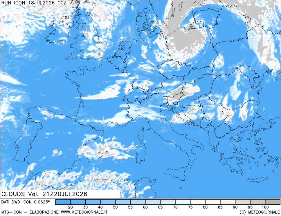 mappa Nuvolosit&agrave; totale