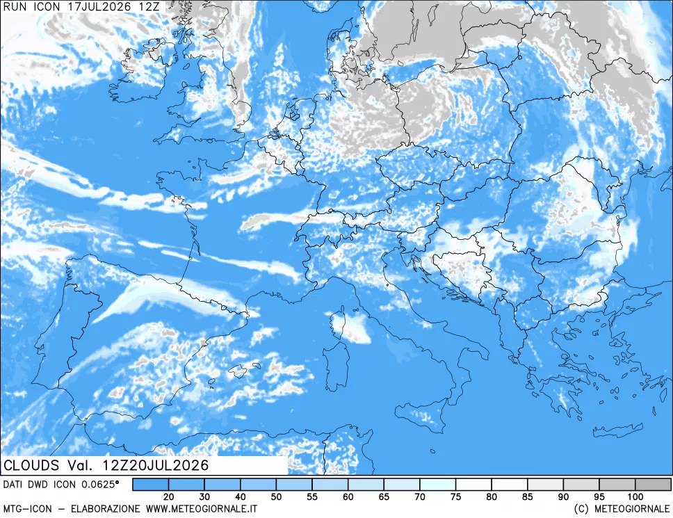 mappa Nuvolosit&agrave; totale