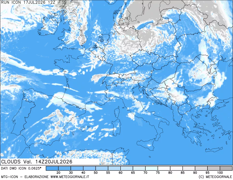 mappa Nuvolosit&agrave; totale