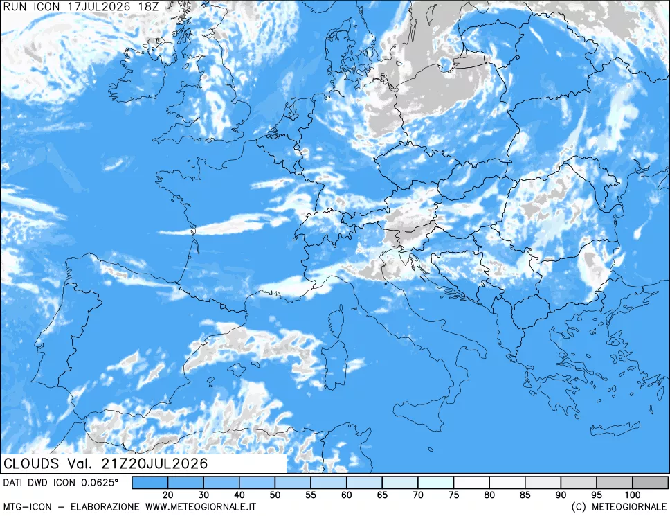 mappa Nuvolosit&agrave; totale