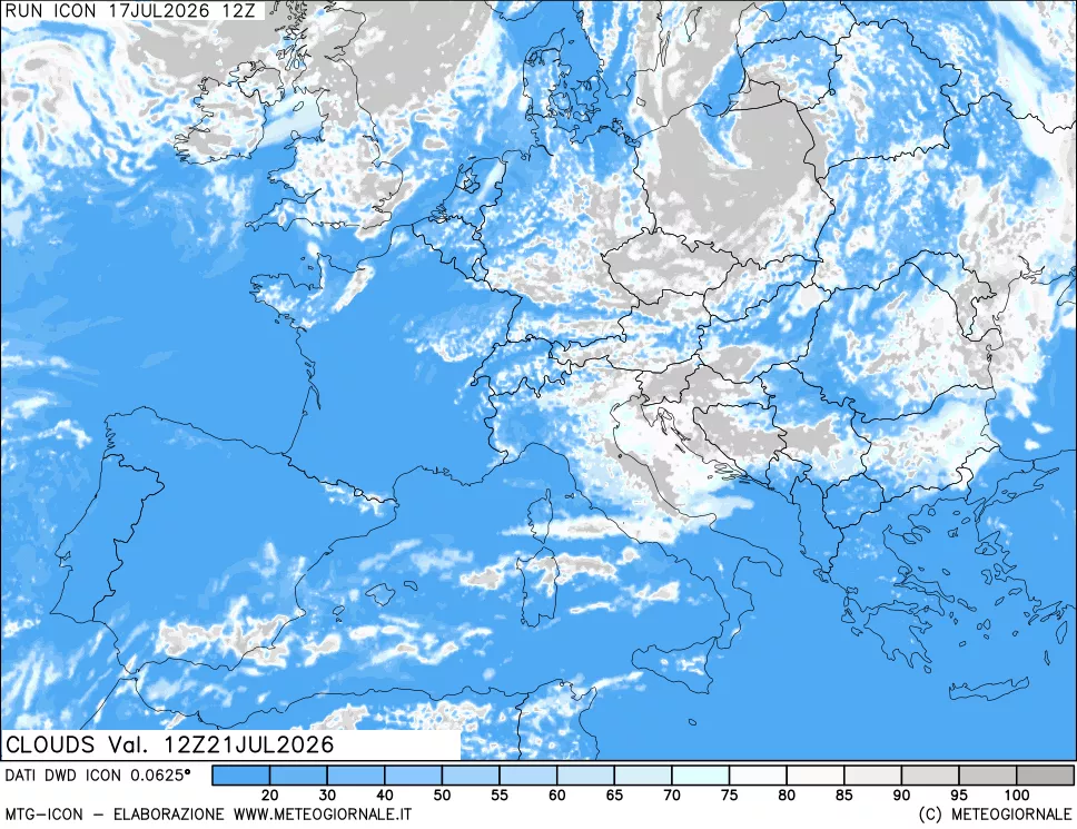 mappa Nuvolosit&agrave; totale