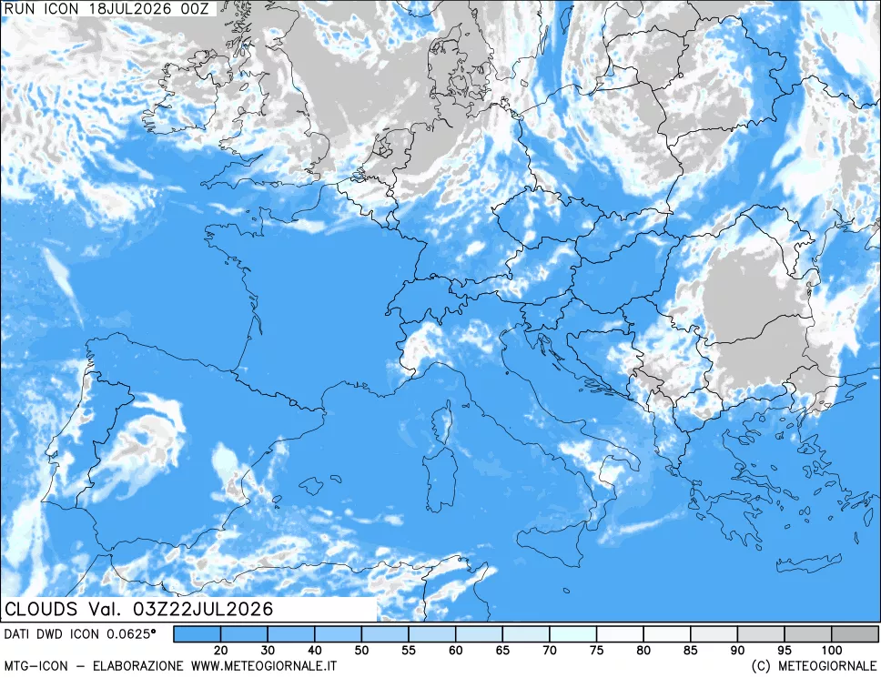 mappa Nuvolosit&agrave; totale