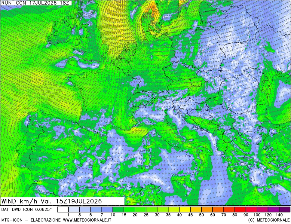 mappa 10 m Vento forza e direzione