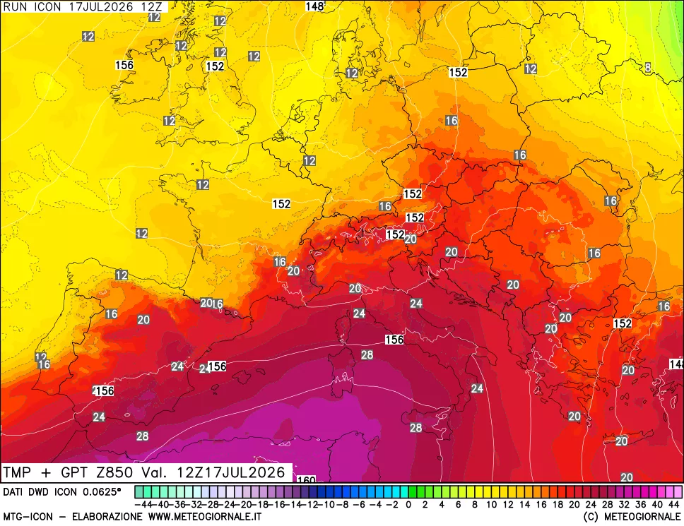 mappa 850 hPa Temp + GPT