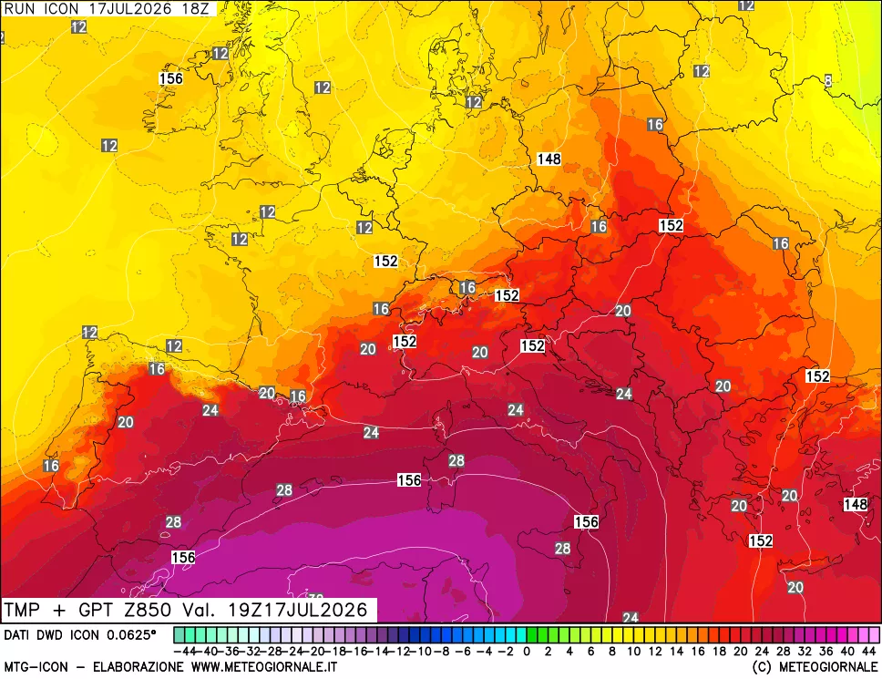 mappa 850 hPa Temp + GPT