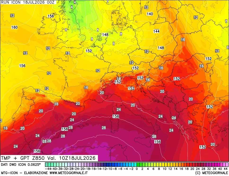 mappa 850 hPa Temp + GPT