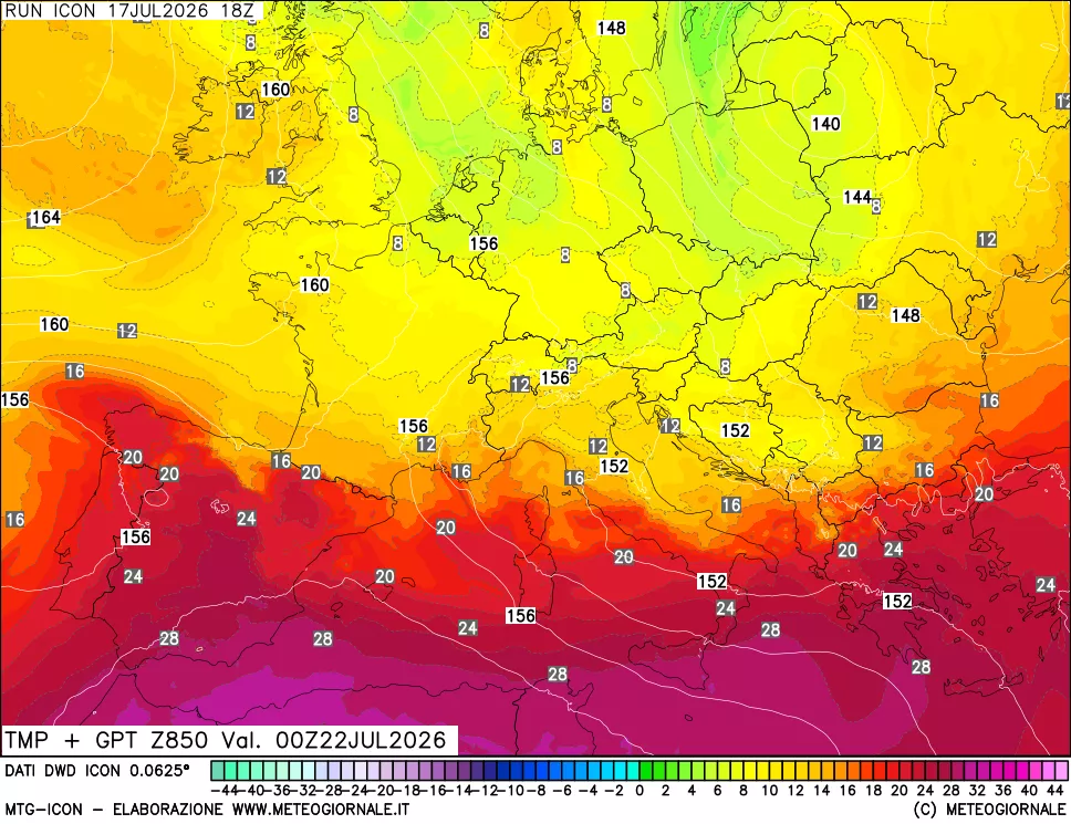 mappa 850 hPa Temp + GPT