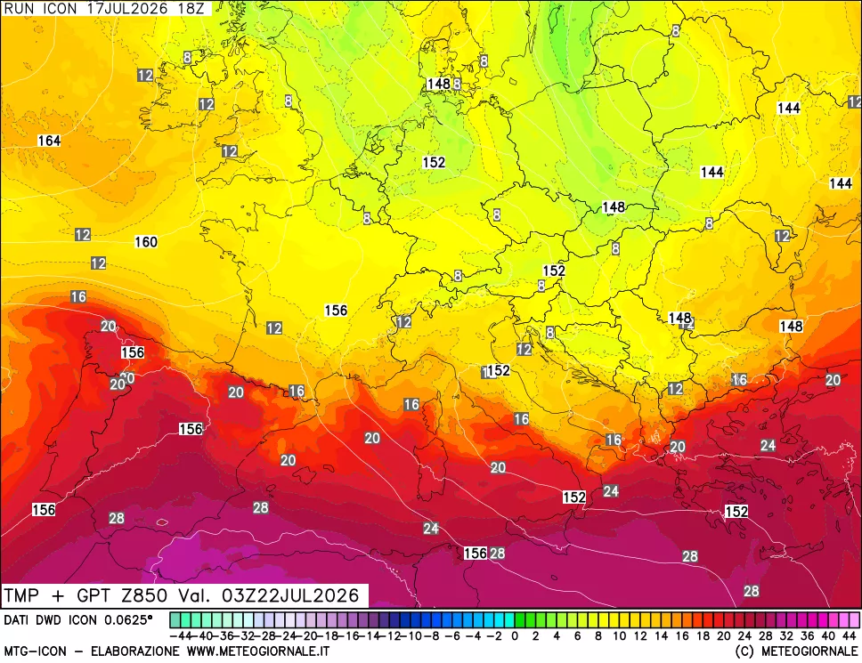 mappa 850 hPa Temp + GPT